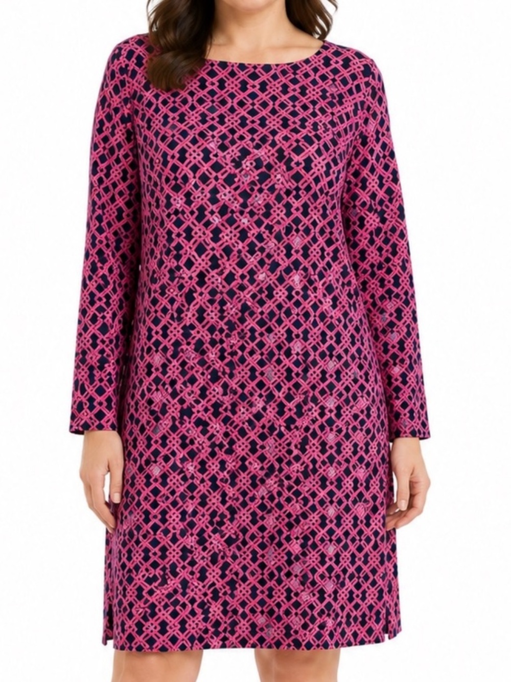 Vineyard Vines Knit Sheath Dress Navy Pink Geometric Trellis Print Preppy Sz XL